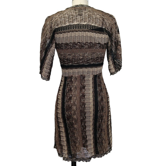 Vintage Y2K Knit Sweater Dress Size S Striped Metallic INC V Neck Brown Black - Picture 5 of 6